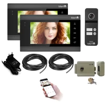 Kit Interfon Video 2 familii wireless WiFi IP65 2MP 7 inch Color 3in1 4 fire Mentor SYKT008