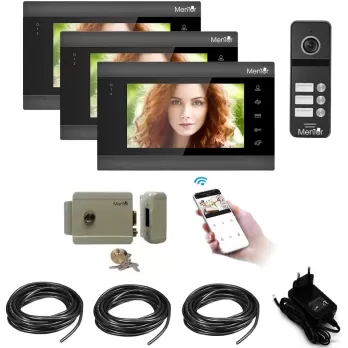 Kit VideoInterfon 3 familii wireless WiFi IP65 2MP 7 inch Color 3in1 4 fire Mentor SYKT009