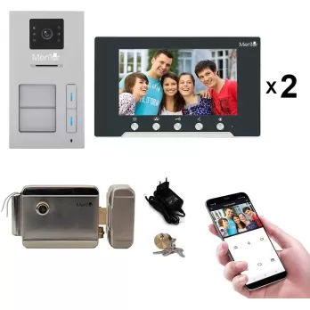 Kit Interfon Video 2 familii wireless WiFi IP65 2MP 7 inch Color 3in1 2 fire Mentor SYKT019