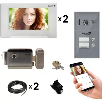 Kit Interfon Video 2 familii wireless WiFi IP65 2MP 7 inch Color 3in1 4 fire Mentor SYKT025