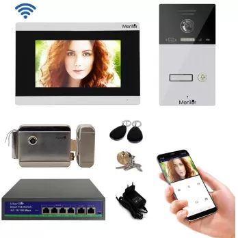Kit Interfon Video 1 familie wireless WiFi IP65 1.3MP 7 inch Color 4in1 POE RJ45 Tag Mentor SYKT032