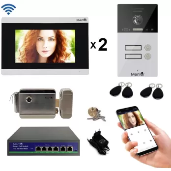 Kit Interfon Video 2 familii wireless WiFi IP65 1.3MP 7 inch Color 4in1 POE RJ45 Tag Mentor SYKT033
