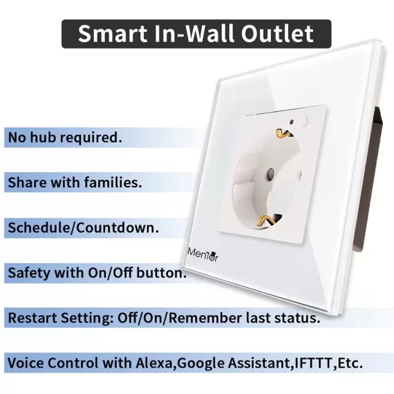 Priza simpla Smart wireless Mentor ES038 WiFi 16A monitorizare consum incastrata alba-8