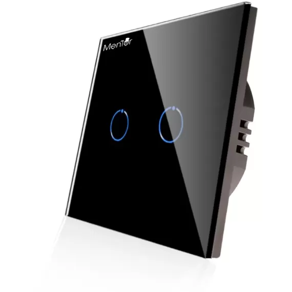 Intrerupator touch dublu Smart wireless Mentor ES043 WiFi 2x600W 10A cu NUL negru