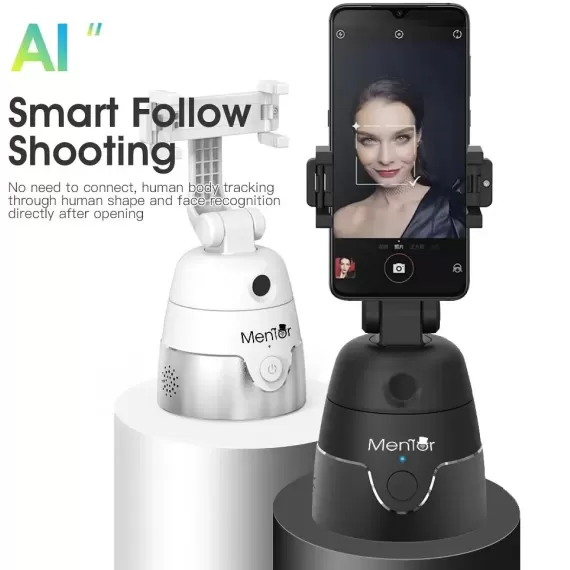 Suport Telefon Smart cu Tracking Mentor T6A1W cu camera, difuzor, bluetooth, telecomanda, 280°, alb-1