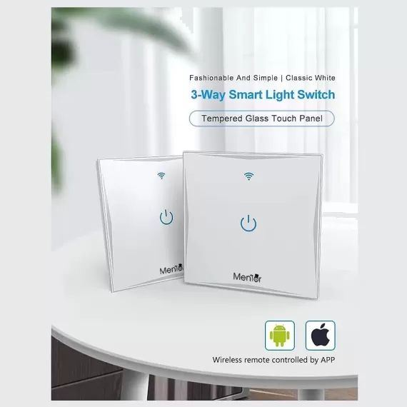 Intrerupator cap scara Smart WiFi Mentor ES010 150W 2.4GHz touch cu nul sticla securizata alb-6