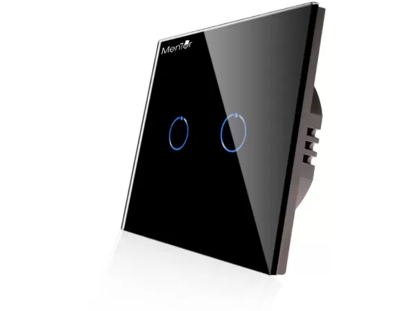 Intrerupator touch dublu Smart wireless Mentor ES043 WiFi 2x600W 10A cu NUL negru
