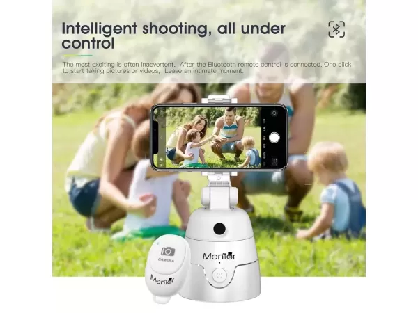 Suport Telefon Smart cu Tracking Mentor T6A1W cu camera, difuzor, bluetooth, telecomanda, 280°, alb